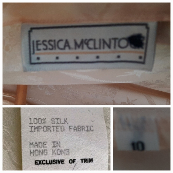 JESSICA MCCLINTOCK Lace Trimmed Silk Jacquard Pleated Maxi Dress Sz 10 Cream - Picture 13 of 13